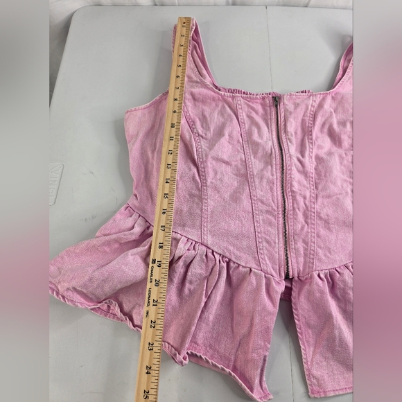 Future Collective W/Gabriella Sleeveless Denim Corset Top Sz L Pink 2887-BE - Picture 10 of 15
